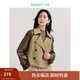 茵曼（INMAN）【新復古回潮】撞色拼接PU皮風(fēng)衣2025春秋女新款小個(gè)子短款外套 卡其色 S