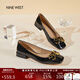 NINE WEST/玖熙低跟單鞋牛漆皮淺口方頭金屬飾扣工作女鞋NF445006FK 黑色38