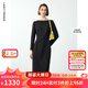 朗姿法式一字領(lǐng)設計感復古小香風(fēng)禮服裙冬季新款高級感連衣裙 黑色 L