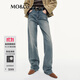 MO&Co.牛仔褲2025秋新品雙芯牛仔重工洗水微彈直筒高腰MBE3JENT03 牛仔藍色 S 26