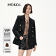 MO&Co.含羊毛復古戧駁領(lǐng)墊肩廓形金扣西裝外套 黑色 S 160