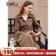 百圖betu女裝秋冬新款連衣裙時(shí)髦拼接兩件式法式復古裙子2310T92 咖啡色 L