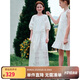 ELLE KIDS夏季女童度假風(fēng)松弛圓領(lǐng)插肩燈籠半袖休閑棉布繡花連衣裙長(cháng)裙