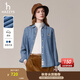 哈吉斯（HAZZYS）女裝 秋季女士【PHIZ系列】復古水洗寬松休閑牛仔襯衫女 淺藍色LL M (160/84A 38)