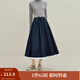 茵曼（INMAN）2025秋冬女裝新款休閑撞色花邊百褶半身裙通勤高腰寬松a字裙 深藍 XL