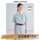 VEGA CHANG法式茶歇連衣裙女2025年夏款高級感氣質(zhì)顯瘦赫本風(fēng)長裙 baby藍(lán)（長款升級版） M