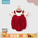 優(yōu)奇女寶寶滿(mǎn)月百天周歲禮服洋氣公主哈衣包屁衣嬰兒夏裝薄新生兒衣服 紅色 66cm