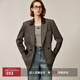 LILY冬新款女裝復古高級美拉德彩點(diǎn)絲絨拼接收腰氣質(zhì)西裝外套 710咖啡 M