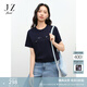 玖姿（JUZUI）簡(jiǎn)約刺繡字母圓領(lǐng)T恤女2025夏季新款JTFX83201 丈青 XL
