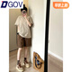 DGOV休閑服套裝女夏季薄款寬松短袖短褲兩件套 卡其色T恤+短褲【套裝】 S 【建議95斤內】