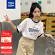 唐獅（TonLion）2025夏女圓領(lǐng)前胸線條圖案撞邊短袖T恤