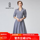 名師路韓版棉麻連衣裙春秋新款女裝裙女中長(cháng)款POLO領(lǐng)系帶收腰大擺連衣裙 淡藍色 L