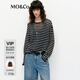MO&Co.針織衫2025春新品含綿羊毛寬松落肩條紋航海系MBE1SWT004 白黑條色 M 165