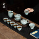 史尚景德鎮青瓷冰裂紋功夫茶具套裝家用2024新款陶瓷泡茶壺茶杯禮盒裝 冰花釉【茶具套裝11頭-藍】禮盒裝