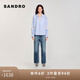 SANDRO2025春秋款女裝氣質(zhì)歐若風(fēng)深V鏤空條紋長袖襯衫SFPCM01414 D251/藍(lán)色 M