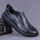 真皮休閑男鞋春夏新款男士一腳蹬手抓紋牛皮軟底男士商務(wù)休閑皮鞋 黑色 42 (260mm)