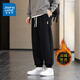 真維斯休閑褲男秋冬季寬松百搭運動(dòng)褲男衛褲肥胖大碼男褲子束腳長(cháng)褲子男 黑色加絨 XL