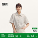 森馬（Semir）中袖襯衫女短款條紋寬松慵懶風(fēng)夏季翻邊袖抽繩仿麻襯衣松弛感 咖色調00455 L