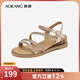 奧康（Aokang）官方女鞋 夏季新款舒適坡跟厚底涼鞋優(yōu)雅氣質(zhì)水鉆一字帶 1244821029米色 37 235mm