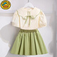 G.DUCKKIDS小黃鴨女童夏季套裝裙2025新款洋氣女孩短袖襯衫短裙中大童童裝 綠色套裝高質(zhì)量 110 cm