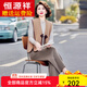 恒源祥媽媽春裝國風(fēng)新中式馬甲外套2025新款中老年女闊腿褲針織三件套裝 駝色 2XL 建議115-125斤