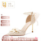 OLJ奢侈高端品牌女鞋一字帶高跟鞋2025最新款婚鞋氣質(zhì)時(shí)尚百搭涼鞋 金色6.5cm 37