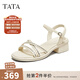 他她（TATA）法式氣質(zhì)涼鞋女鞋休閑通勤粗跟涼鞋2025秋季新款CN402BL5 米色 37