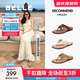 百麗（Belle）度假風(fēng)夾腳拖鞋女商場(chǎng)同款真皮休閑拖鞋BAX36BT5 啡色 36 (230mm)