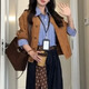 2025早秋新款復古燈芯絨翻領(lǐng)外套女格紋長(cháng)袖襯衫搭配牛仔褲三件套 襯衫 M  80-100斤