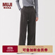 無(wú)印良品（MUJI）女式粗細不均棉線(xiàn)絲光斜紋抽褶寬版褲褲子25年秋季休閑褲女裝 深灰色 M （160/66A）