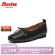 Bata淺口單鞋女2025春羊皮軟底通勤蝴蝶結單鞋AFZ42AA5 黑色 38