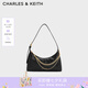 CHARLES&KEITH柔軟拉鏈式褶皺單肩包腋下包包女包女士生日七夕禮物CK2-40782472 Black黑色 S