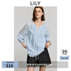 LILY2025夏新款萊賽爾混紡法式木耳邊花邊微寬松休閑藍色套頭衫女 401藍色 M