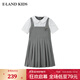 E·LAND KIDS海鹽少衣戀女童連衣裙25年夏季學(xué)院風(fēng)娃娃領(lǐng)百褶 Grey灰色/15 140 cm