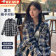 津炳勝格子襯衫女復古女士外套女款秋裝春夏通勤休閑長(cháng)袖開(kāi)衫寬松襯衣 藏青色格子襯衫 L 【建議110-140斤】