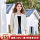 百圖betu女裝2025夏季新款西裝條紋后幅開叉寬松七分袖外套女2503T69 米白 L