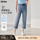 MsShe【冰氧吧涼感牛仔褲】大碼女裝2025夏裝刺繡卷邊七分小腳褲 牛仔淺藍色現貨 2XL