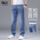 班尼路S&K系列牛仔褲男士秋冬季款男褲寬松直筒百搭加絨加厚休閑長(cháng)褲子 磨白藍 【京東快遞】 31 【二尺四】