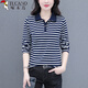 啄木鳥(niǎo)純棉POLO衫長(cháng)袖t恤女2025春秋款中老年媽媽裝上衣打底衫 寶藍 2XL