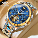 勞力士王子原裝進(jìn)口瑞士認證手表男士全自動(dòng)機械表多功能陀飛輪商務(wù)鏤空男表 間金藍面【送皮帶+終身質(zhì)?！? title=