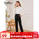 百圖betu女裝秋季新款休閑褲高腰煙管顯瘦卷邊小腳口西褲2309T67 黑色 L