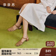 莎莎蘇[海島夏日]2025春夏新款粗跟豆豆底鏤空皮鞋女復(fù)古羅馬涼鞋七夕 深棕色 36
