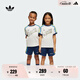 adidas男女小童經典運動短袖套裝兒童夏季新款阿迪達斯官方三葉草   白色/深靛藍   110