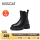 KISSCAT接吻貓2023冬季新款加絨保暖真皮靴子增高時尚雪地靴女KA43785-50 黑色 加絨 39