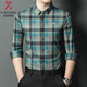 勁霸品牌長(cháng)袖襯衫男桑蠶絲春秋季中年男士商務(wù)休閑格紋打底衫 88323綠色 2XL 180[適合155-170斤] 均碼