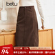 betu百圖女裝2022秋冬新款半身裙燈芯絨半身裙秋冬女高腰顯瘦百搭開叉a字裙半身裙女2210T55 咖啡色 L