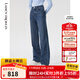 朗姿棉質(zhì)復古直筒闊腿氣質(zhì)高腰顯瘦時(shí)尚長(cháng)款女新款牛仔褲 暮色藏藍色 L