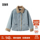 森馬（Semir）牛仔棉服女拼接毛領(lǐng)美式復古2024冬寬松毛邊夾克街頭109724108017