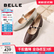 百麗（Belle）復古時(shí)裝瑪麗珍鞋女2025秋新商場(chǎng)同款羊皮高跟單鞋E3Z1DCQ5 米白色 36 (230mm)