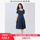 佐丹奴裙子女夏季純棉純色壓褶下擺方領(lǐng)短袖連衣裙女05465457